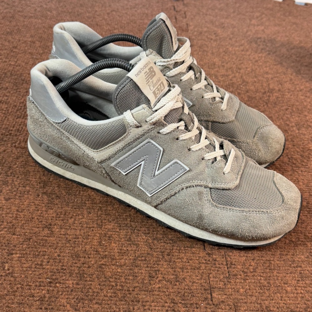 B- New Balance 574 Core Mens Grey Suede Mesh Lifestyle Sneakers ML574EVG Size 13